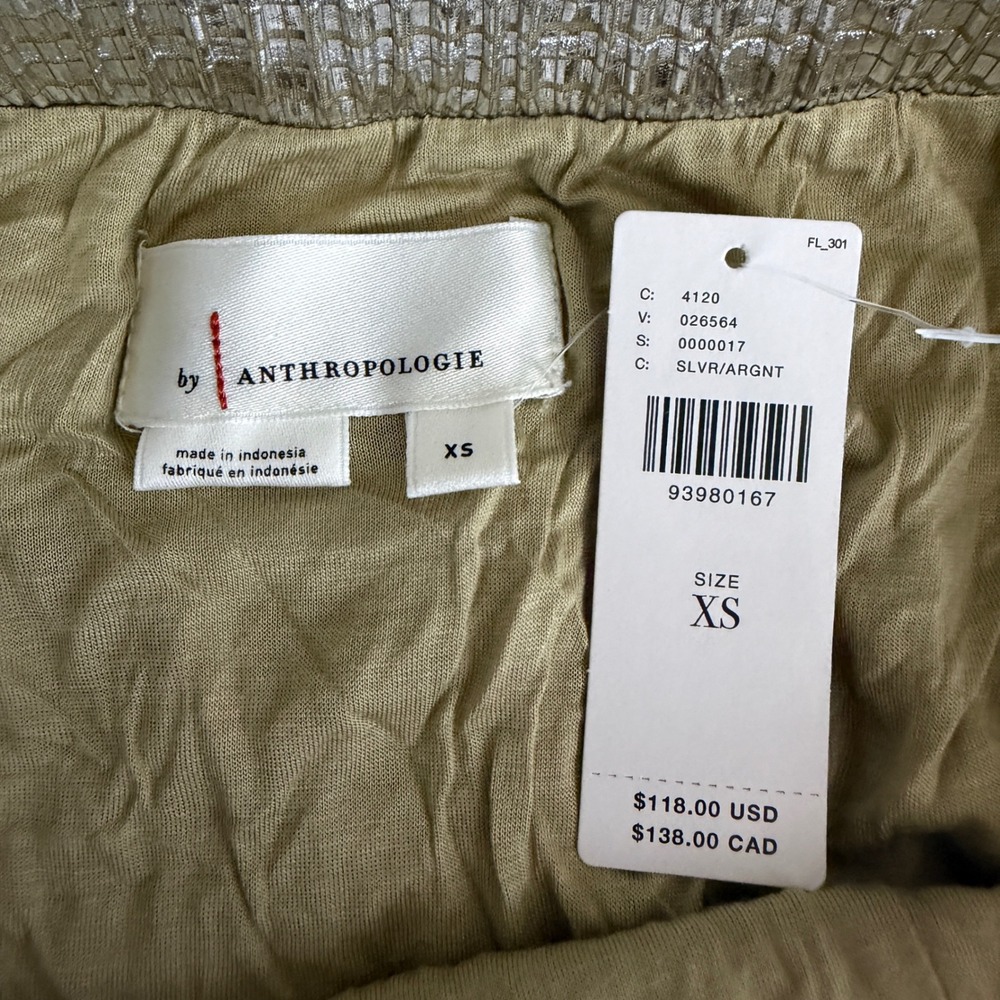 By Anthropologie Metallic Pleated Midi Skirt Silver XS OB2080543 Holiday Party - Picture 11 of 16